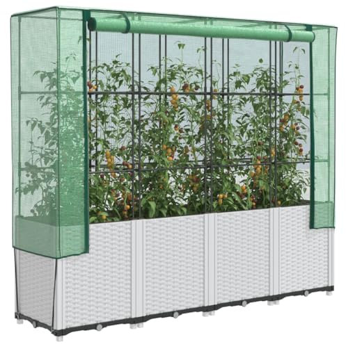 Xichuzi Hochbeet mit Gewächshaus-Aufsatz Rattan-Optik 160x40x153 cm, Palettenrahmen, Hochteich, Gemüsebeet, Kräuterregal Balkon, Blumenbeet, Kräuterspirale, Tomatenbeet, Pflanzhochbeet - 4015845