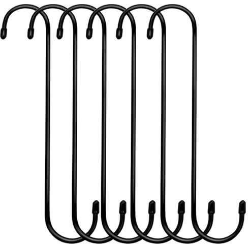 Large S Hook 9.8 Inch S Hooks for Hanging 6PCS Heavy Duty Iron Black S Hooks for Hanging Plants Easy to Use Plant Hooks Clothes Bird Feeders Garden Outdoor