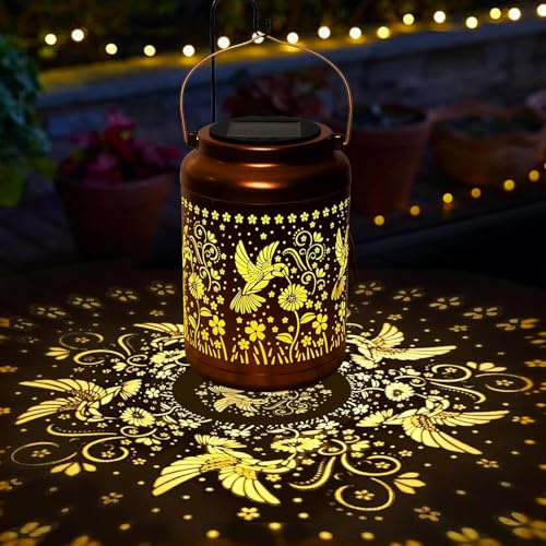 Christmas Gifts for Women Birthday Solar Lanterns Outdoor Home Garden Decor Waterproof Hummingbird Decorative Lights Hanging Solar Lantern Gardening Gift for Outside for Yard, Patio, Backyard, Farm