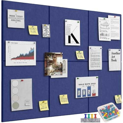 Kongming Pinnwand Filz Selbstklebend mit 40 Reißzwecken, 6 Stück 9mm Dick Pinwand, 30 * 30cm Pinnwand Groß Wanddekoration für Fotos, Notiz-memoboard für Zuhause Küche Büro Schule (Blau)