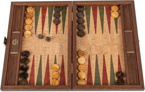 Luxury Manopoulos - Juego de backgammon de corcho natural, cuadros de madera de olivo, juego premium hecho a mano en Grecia por expertos (30 x 17 cm cerrado), adultos mayores de 14 años