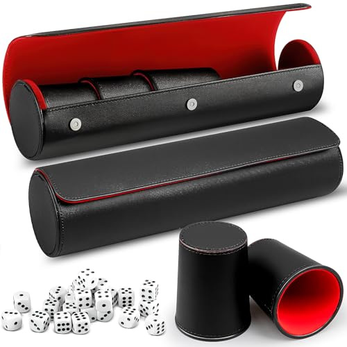 10 Pack Leather Dice Cup Set with 50 Dices and 2 Magnetic Storage Cases, Dices Shaker Cups for Yahtzee, Farkle, Liar's Dice, Board Games, Casino, Party Favors and Family Game Night