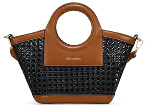 BOSANOVA Bolso de Mano pequeño para Mujer en Rejilla de Mimbre, Incluye Bolsa Interior con Cremallera y Cierre imán. Asas de Mano Redondas y asa de Cruzar. Negro U