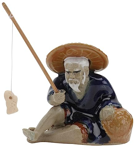 LIFKOME Fish Tank Decor Fisherman Model Figure Ceramic Garden Ornament Bonsai Adornment
