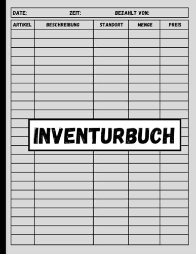 Inventurbuch: Inventur formulare, Inventarliste, Einfaches Inventarbuch für Kleinunternehmen