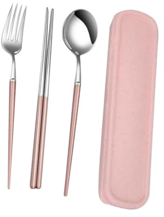 CHICAMPERA 3piezas Vajilla Cucharilla Tenedor Palillos Estuche Para Guardar Para Camping y Picnic