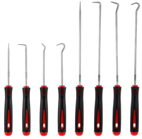 8 Piezas Juego de Púas y Ganchos, 24/16.5 cm Juego de Ganzúas y Ganchos de Precisión, Genérico Extractor de Anillo Tórico, Gancho de Selección de Precisión para Quitar Mangueras y Juntas, Caucho