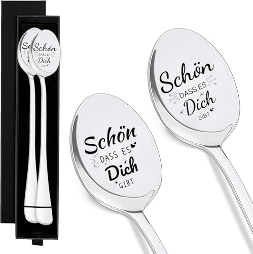 2 Stück Müslilöffel Mit Gravur, Kleine Löffel, Latte Macchiato Löffel, Kaffeelöffel, Schön Dass Es Dich Gibt Geschenke, Beste Freundin Geschenke, Passend Für Geburtstag, Hochzeitstag Oder Mehr