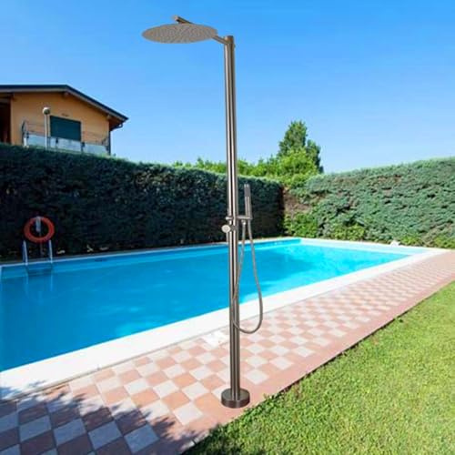 Asiwnshw 2,3 m Außendusche, Pooldusche mit Duschkopf und Handbrause, Gartendusche, Außendusche für Hinterhof, Garten, Strand-Spa, Silber