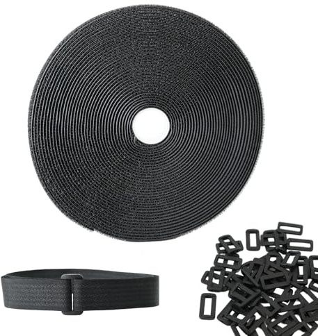 leruiyezs con 50 Cinta para Organización de Cables Hebillas Bridas Reutilizables Ajustables Cables Cortable a Medida para Hogar Oficina Interior y Exterior,Negro (2 cm x 10 m)