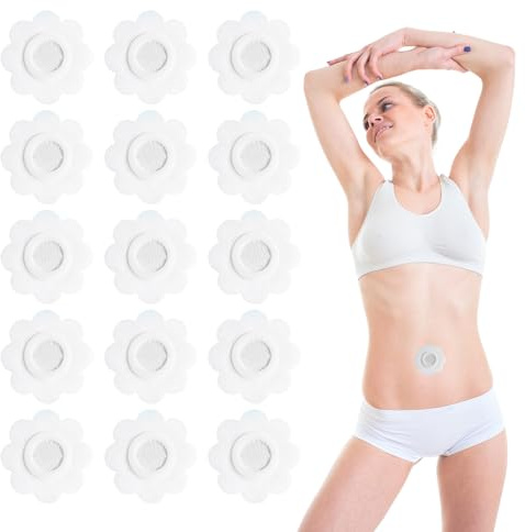 30 compresas de aceite de ricino, parche para el ombligo para aceite, paquete de parches para el ombligo, envoltura, tela no tejida autoadhesiva, forma de flor para un solo uso, aceite no incluido