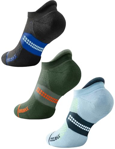Juclise Mens Bamboo Running Socks Ankle Compression Sports Anti-Blister Breathable Wicking Walking Cushioned Coolmax（12，15，Gradient Blue+carolina Blue+marine Od Green）