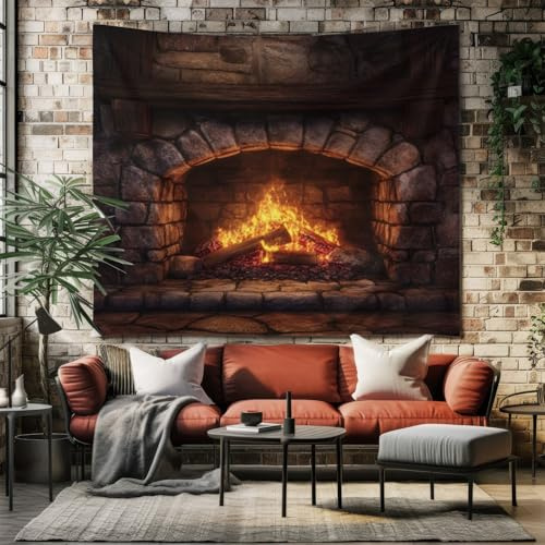 SKOEUI Wandteppich Wandteppiche Wandtuch Tapestry Wandbehang 150x130 cm | Rustikaler Kamin Braun Sommer für Wohnzimmer Schlafzimmer Wohnheim Wanddeko