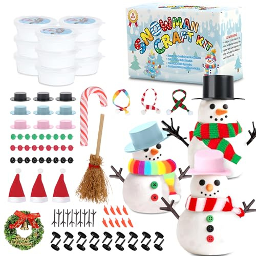 ZJKUBOIS Schneemann Bastelset für Kinder, DIY Weihnachten Bastelset 9 Stück, Weihnachtsbasteln Snowman Set mit Modelliermasse Lufttrocknend,Schneemann Zubehör für Kinder Weihnachts Geburtstags