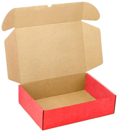 Pack 10 Cajas Cartón Kraft Automontables con Tapa Color Rojo – Resistentes para Envíos, Ecommerce y Mensajería con medidas 38x28x8 cm
