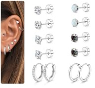 Roheafer 20G Flat Back Earrings for Women Hypoallergenic Surgical Steel Earrings Trendy Cartilage Earring Stacks Small Stainless Steel Earring Sets for Multiple Piercing