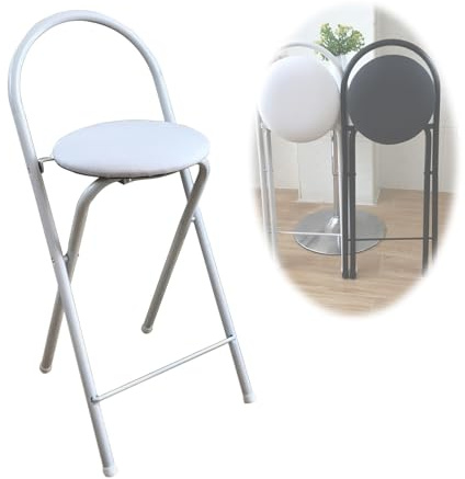 Sgabello da bar pieghevole portatile, 60 cm, con schienale, rotondo, per cucina, isola colazione, campeggio, design salvaspazio, leggero e resistente (dimensioni: A)