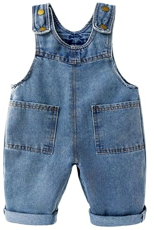 SEAUR Hängselbyxor barn bomull brett ben demin overall barn jumpsuit jeans sparkbyxor höst vinter hängselbyxor baby pojkar, blå, 12-18 månader