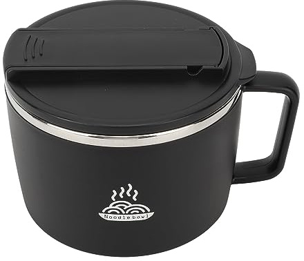 lyrlody Ramen Bowl Set, Microwave Noodle Cooker with Phone Slot Lid Detachable Chopsticks Spork for Home Office Dorm Picnic (Black)