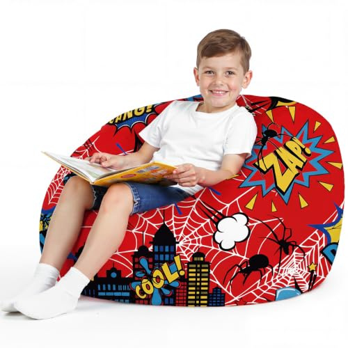 Boao Stuffed Animal Storage Bean Bag Chair Cover (No Filler) Washable Canvas Beanbag Chair Bean Bag Cover with Zipper for Organizing Plush Toy or Textile Sack Beanbag(1 Pc,Cartoon Spider,27 Inches)