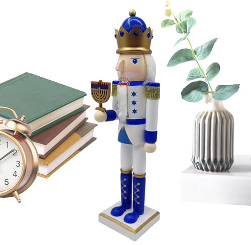 Schiaccianoci di Natale, statuetta schiaccianoci in legno, elegante ornamento natalizio bianco blu, pezzo decorativo classico da collezione, accento stagionale per la casa, decorazione da tavolo per