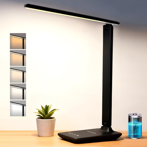 joyshie Lampe de bureau LED rechargeable, haute capacité de 4000 mAh, intensité variable, 5 modes et 5 niveaux de luminosité, adaptée à une utilisation à domicile et en extérieur.
