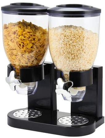 Livhome Double Cereal Dispenser, Classic Dry Food Storage Canister, Kitchen Food Storage Container with Portion Control, Perfect for Cereal, Cornflakes, Candy, Nuts, Beans, Granola (Black)