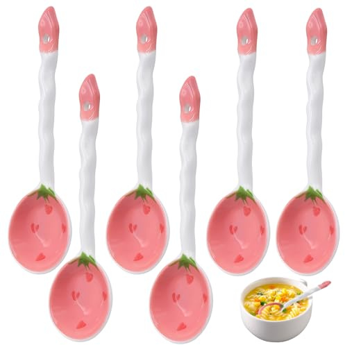 INHEMING 6 Piezas Cucharas pequeñas para sopa de estilo japonés, cucharas de sopa pequeñas de porcelana creativa Para Ramen, Cereales, Wonton