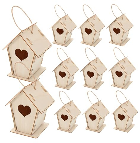 KJHFD 12-teiliges unvollendetes Vogelhaus-Set aus Holz einfachen Zusammenbauen, Basteln zum Malen Bauen, hängende Dekoration für den Garten im Freien, um Vögel anzulocken und die Feinmotorik zu