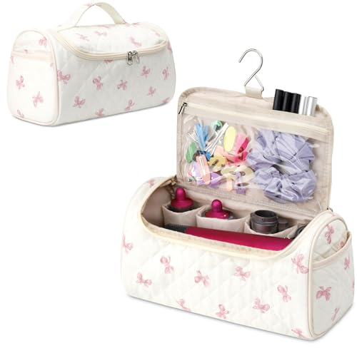 Linpr Bolsa de Almacenamiento de Viaje para Dyson Airwrap, Lazo Rosa | Estuche Organizador Compatible con Airstrait/Supersonic Accesorios Styler, Bolsa Portátil con Gancho para Plancha de Pelo
