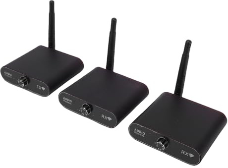 Fabater Trasmettitore e Ricevitore Audio Wireless da 2,4 GHz, Kit Adattatore Audio Wireless HiFi con Ritardo Zero a Distanza di 100 M con 2 Ricevitori per Altoparlante