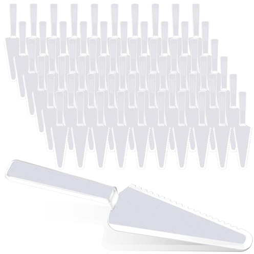 PercyEffie 60Pcs Disposable Plastic Cake Cutter 9.1Inch Clear Plastic Cake Knives Pie Server Cutter Knives Tart Cakes Pizza Pastry Slicer Serving Utensils for Kitchen Wedding Buffet