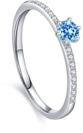 Epinki Verlobungsring Echte Goldschmuck, Elegant Reihe Eheringe mit Topas Hellblau, Antragsring Moissanit, Gr.47-65