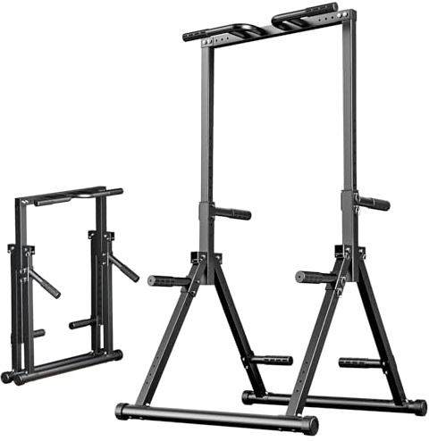 Klimmzugstange Faltbar Freistehend Dip Station – 195-231cm Höhenverstellbar 220KG Dreiecksstruktur | Klappbare Power Tower Pull-up Bar für Rücken- & Armtraining | für Home Gym & Garage