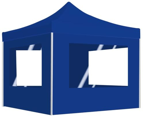 Profi-Partyzelt Faltbar mit Wänden Aluminium 2×2m Blau Pavillon Grillpavillon Faltpavillon Outdoor mit UV-Schutz und PVC-Fenstern für Garten und Feiern