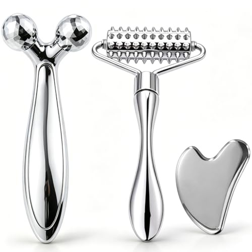 Gua Sha e Rullo di Giada |3D Massaggiatore Viso, Guasha Corpo e Accessori Skincare, Ruller Rotante a 360° per Viso Massaggiatore Occhi, Face Roller Relax, Accessori Ragazza, Strumenti di Bellezza