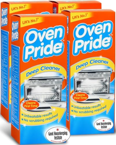Oven Pride Pack of 4 Cleaner 500ml Complete Cleaning Kit with Safety Gloves & Cleaning Bag - Cleans 1st Time - Heavy Duty Degreases without Scrubbing 2-in-1 System Fume Free BBQ Cleaner