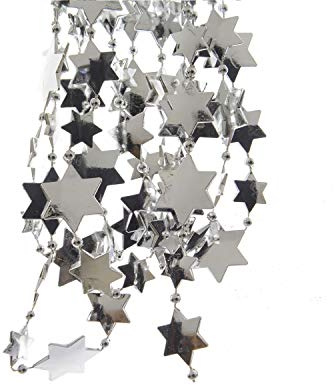 2,7m Perlenkette mit Sternen Kette Girlande Deko Perlenband Perlengirlande Baumkette Silber