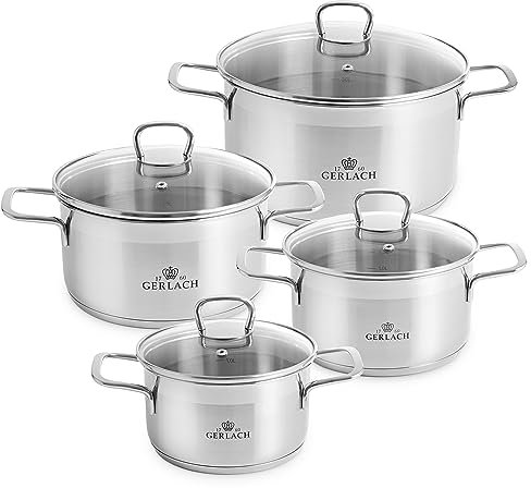 Gerlach 1760 Brava Topf-Set Edelstahl Kochtopf-Set Induktion Induktionstöpfe-Set Töpfe-Set Induktionsgeeignet Kochgeschirr 4 Stück, Silber