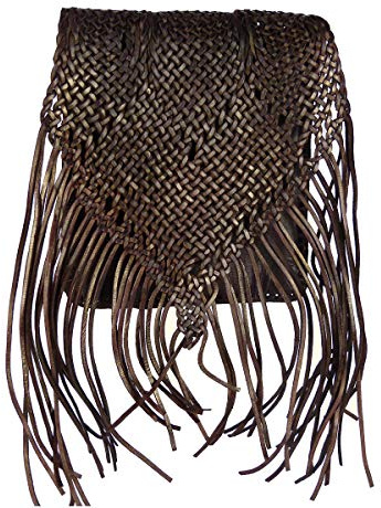 Simandra Leder-Tasche „Indian“ 30x25cm braun • marokkanische Umhängetasche mit Fransen in Flecht-Optik • 100% Handarbeit • Handtasche 2 Fächer Aktentasche Bürotasche Abendtasche