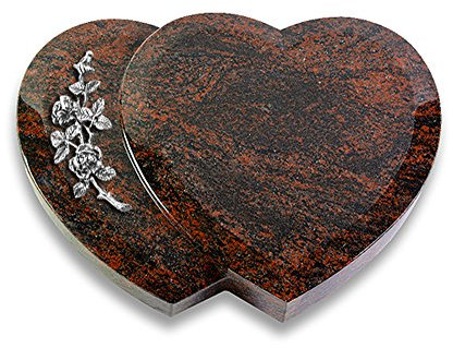 Grabplatte, Grabstein, Grabherz, Urnengrabstein Modell Amoureux 40 x 30 x 7 cm Aruba-Granit, poliert inkl. Gravur (Aluminium-Ornament Rose 5)