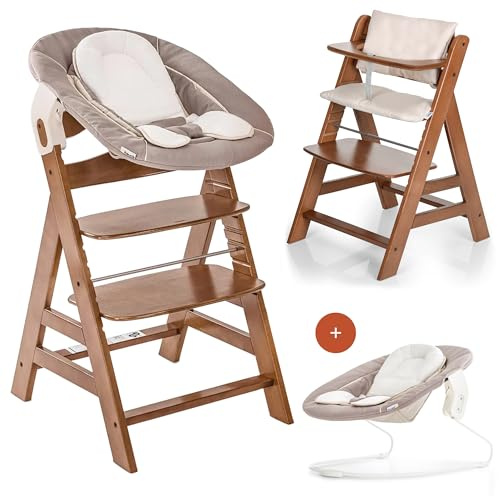 hauck Chaise Haute Bébé Alpha+ avec Siège Nouveau-né 2 en 1 - Walnut