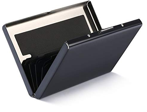 URAQT Porte-Carte de Crédit Etui de Carte de Visite Slim Métal de Blocage RFID, 6 Slots pour Vos Cartes de Crédit pour hommes et femmes (Noir 1PCS)