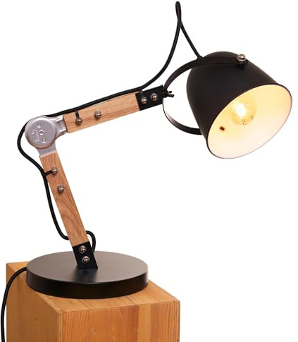 Opis Technology TL1 Schreibtischlampe Retro aus Metall und Holz, 58 cm hoch | Für Nachttisch, Wohnzimmer oder Werkstatt. Fassung E27, Leuchtmittel nicht enthalten.