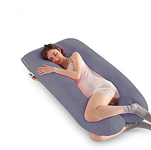 Schwangerschaftskissen,Große U-förmiges Seitenschläferkissen 70 X 145CM,aus 100% Baumwolle mit auswechselbarem und waschbarem Samtbezug Körperkissen für Schwangere Schlafen und Füttern (Grau)