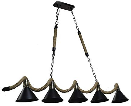 Vetrineinrete® Lampadario da soffitto con corda in canapa vintage retrò lampada con 5 paralumi a campana E27 da soffitto arredamento rustico Z90