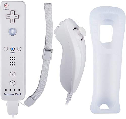 Atopoo Wii Télécommande, manette de jeu à distance remplaçable avec manette Nunchuck, étui en silicone et dragonne pour Nintendo Wii et Wii U (blanc)