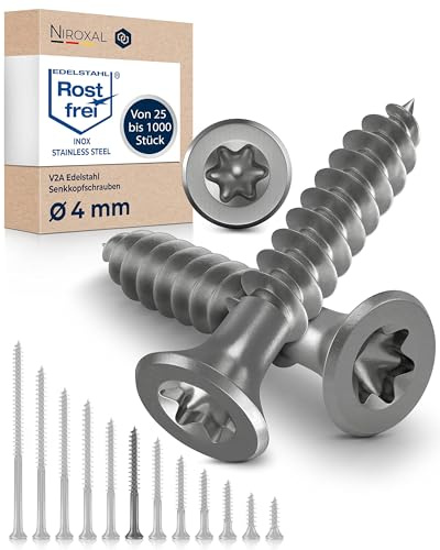 Edelstahlschrauben Torx Holzschrauben 4x45 Edelstahl V2A rostfrei Spanplattenschrauben für Holz Teilgewinde 4mm stark 45mm lang 100 Stück Schrauben Holz A2