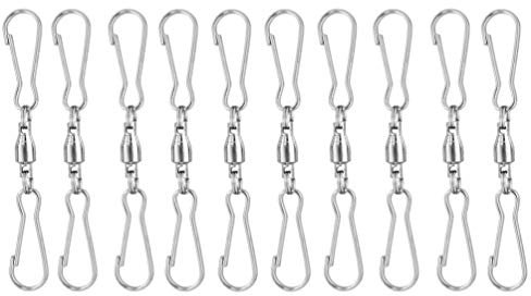 10 x Doppelhaken mit Drehgelenk, 360 ° drehbar, rostfrei, ideal für Windspiele, kleine Pflanzen, Töpfe, Vogelfutterspender, Flaggen, Partyzubehör