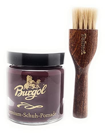 Burgol Premium Schuh Pomade 100ml mit langer Tiegelbürste Bordeaux